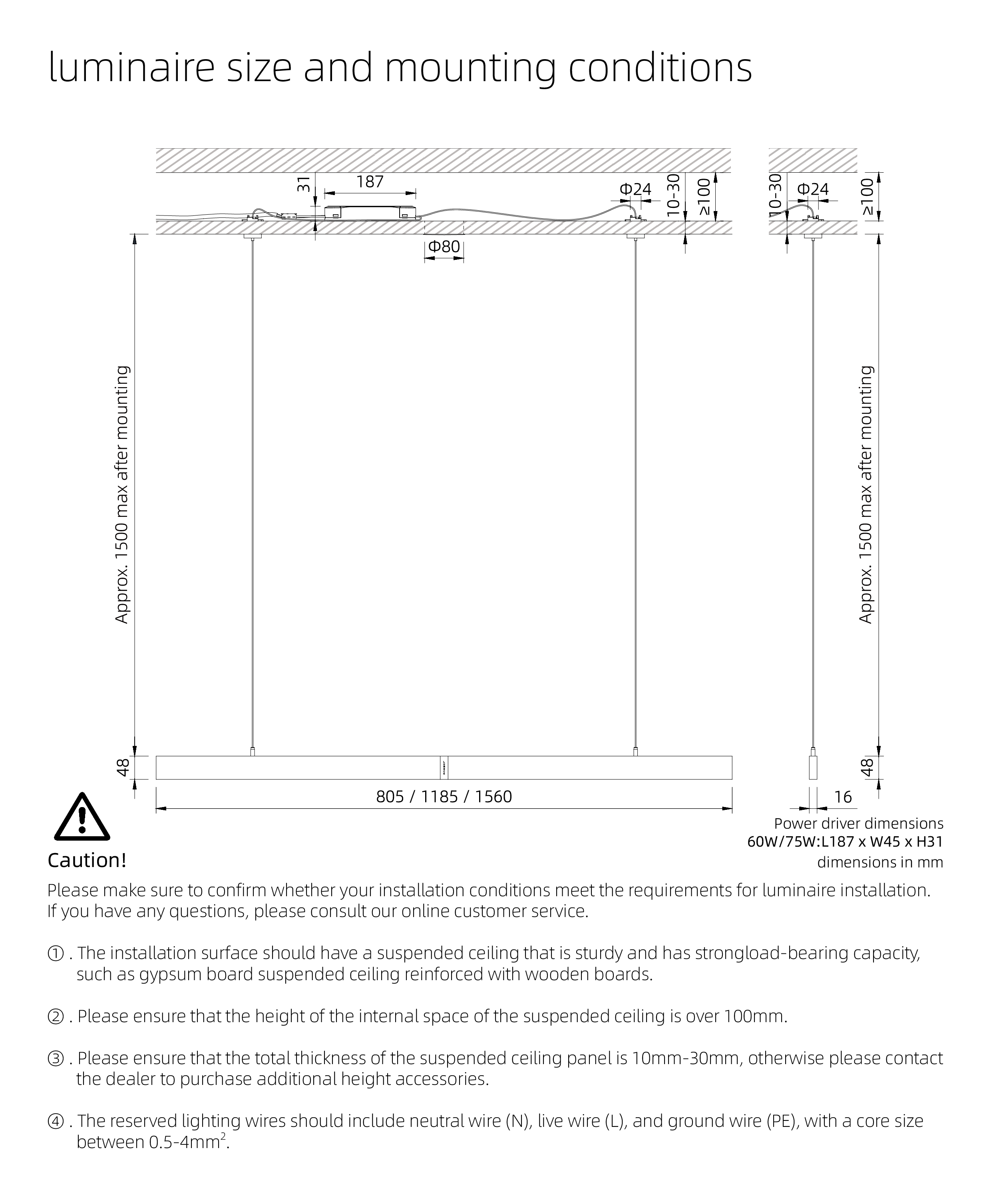 luminaire size and mounting conditions